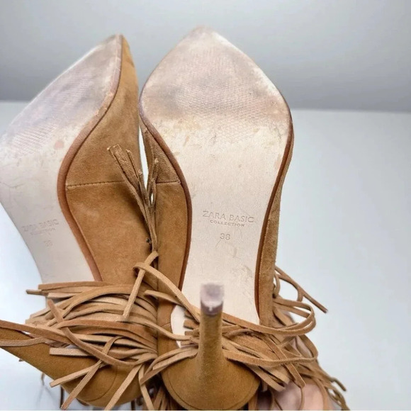 Zara Womens 38 Suede Leather Fringe Cowgirl Heel  Shoes - Picture 10 of 14